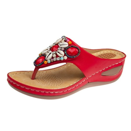 

Cathalem Women Clip Toe Sandals Jelly Beach Flip Flops Female Students Korean Fashion Wear Summer Flat Sandals Red 37