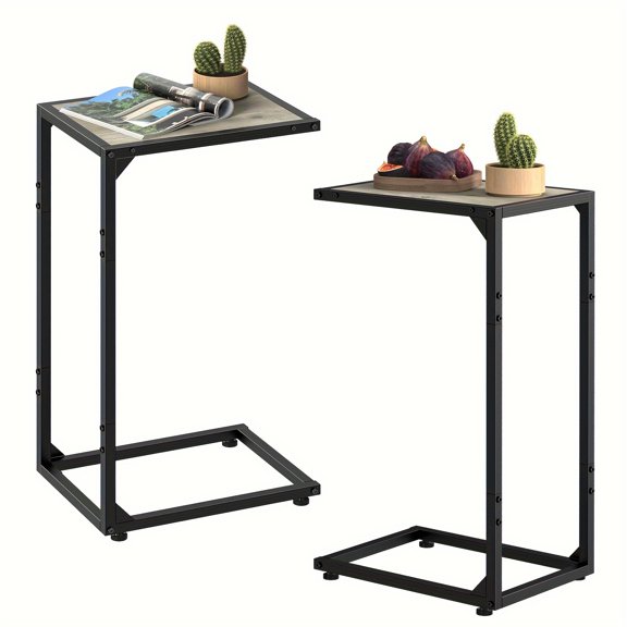 1pc/2pcs Multifunctional C Shaped End Table - 50LBS Capacity with Desktop Storage, Removable Slide Under Sofa Table, Coffee/Snack Table for Home/Living Room/Bedroom, Optional Charging Station