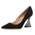 thumbnail image 2 of FSJ Women Classic Pointed Closed Toe Dressy Pumps Transparent Chunky Block High Heel Slip On Office Ladies Casual Party Shoes Size 6 Black, 2 of 6