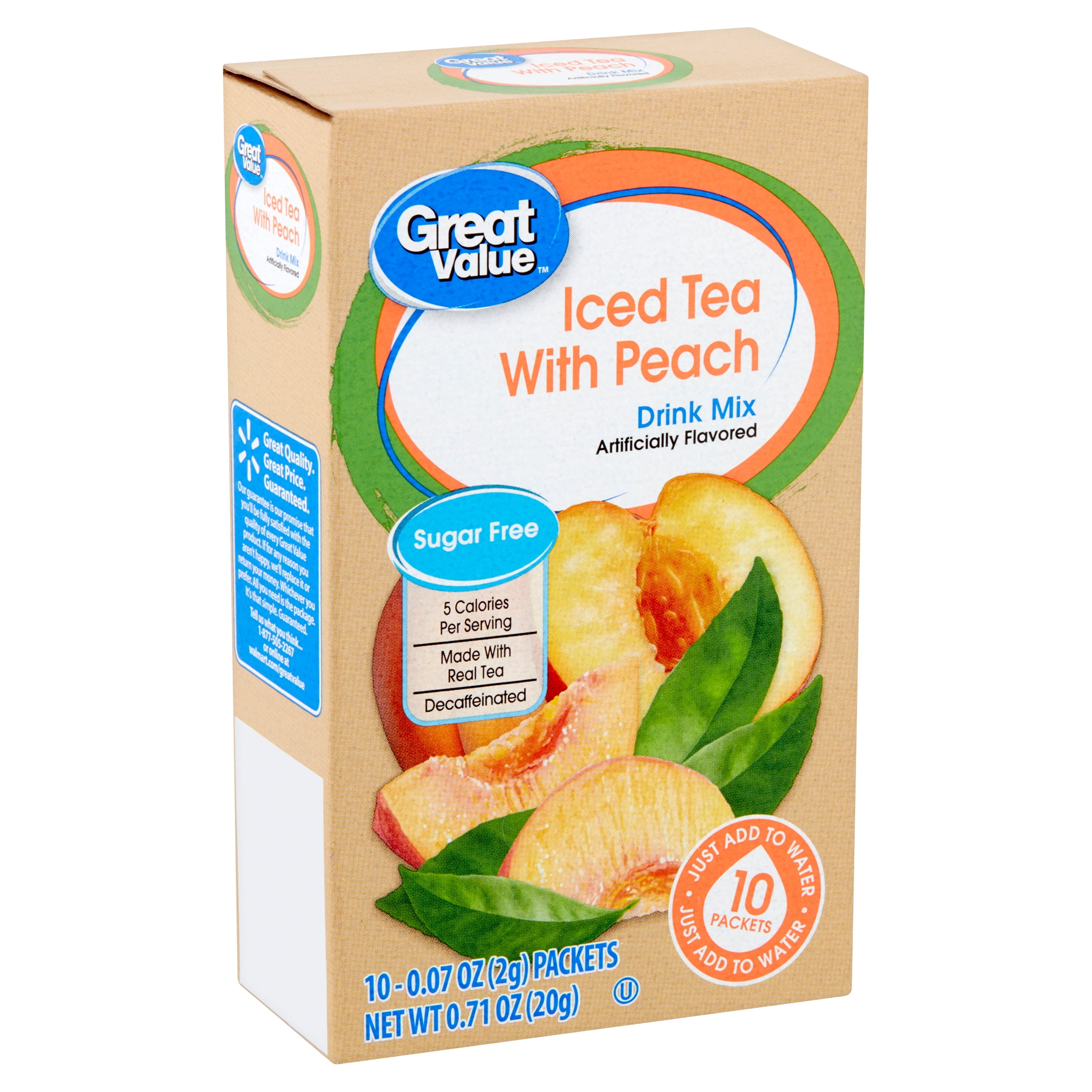Great Value Iced Tea with Peach Drink Mix, 0.07 oz, 10 count Walmart