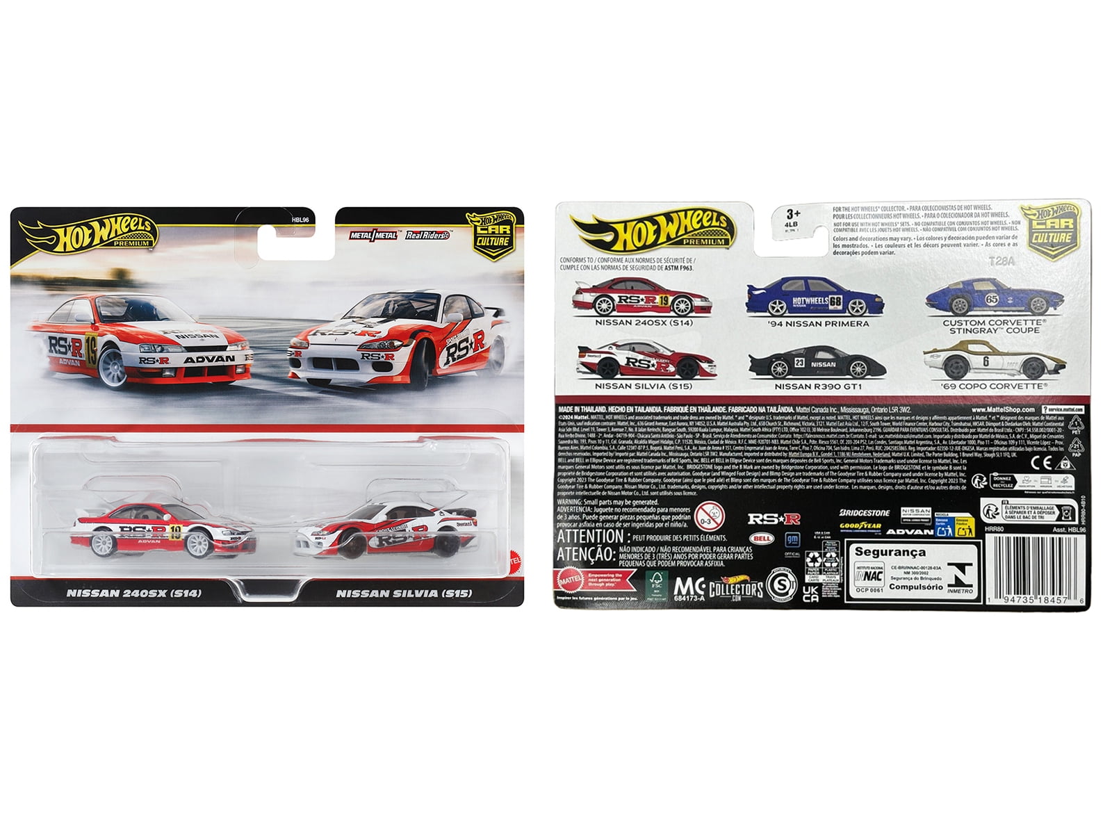 Nissan 240SX (S14) #19 Red and White and Nissan Silvia (S15) Red and White "Car Culture" Set Diecast Model Cars by Hot Wheels