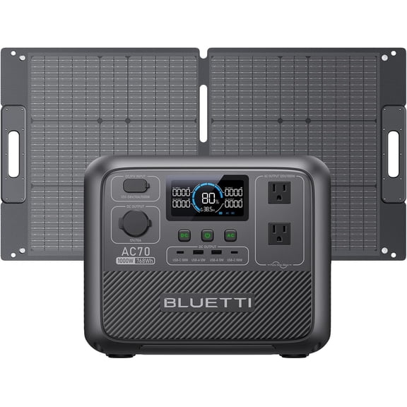 BLUETTI Portable Power Station AC70 with 100W Solar Panel Included, 768Wh Solar Generator with 2 1000W AC Outlets, 0-80% in 45 Min, LiFePO4 Power for Camping