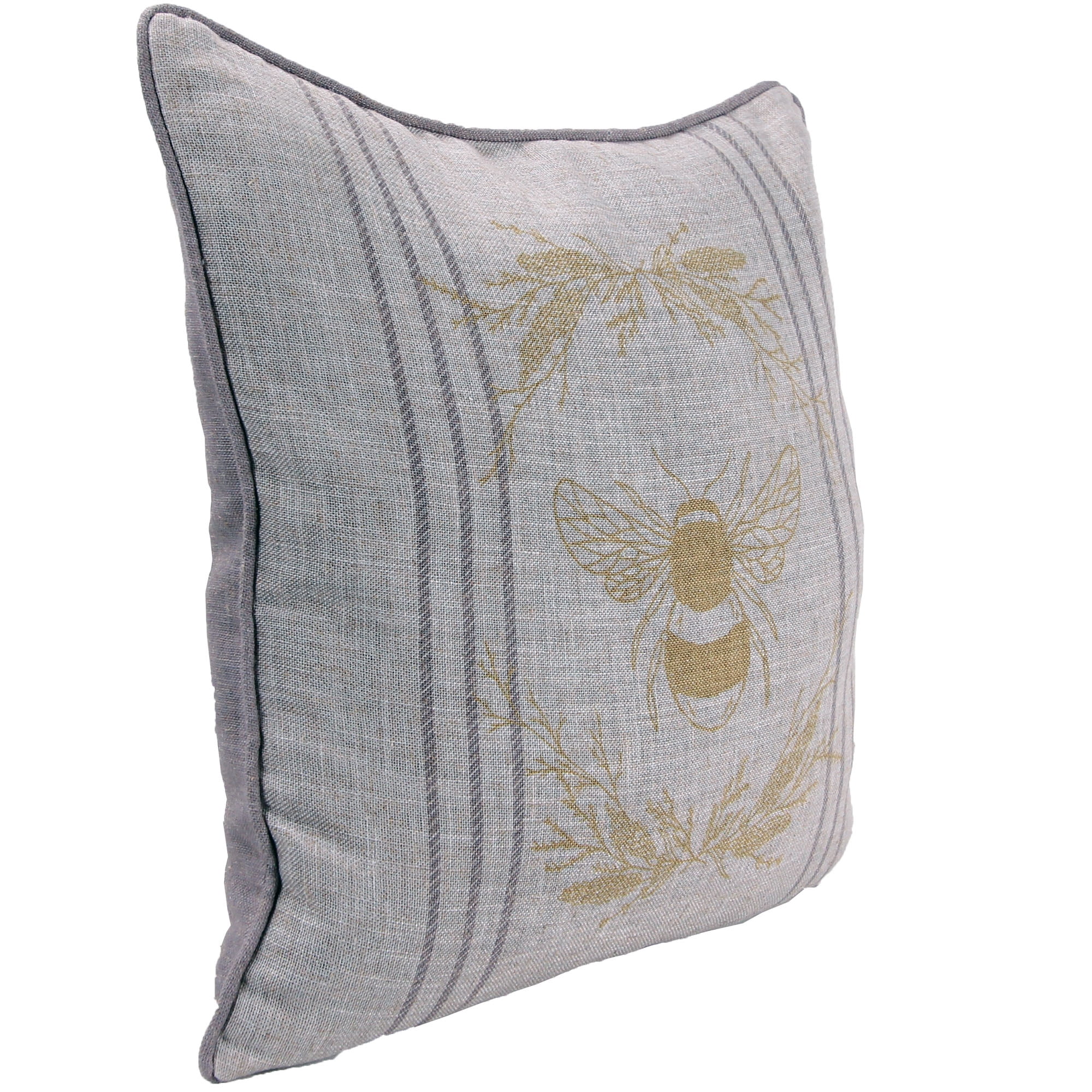 Jordan Manufacturing 18" x 18" Laurel Stripe Tan Bee Novelty Square Reversible Decorative Throw Pillow with Welt
