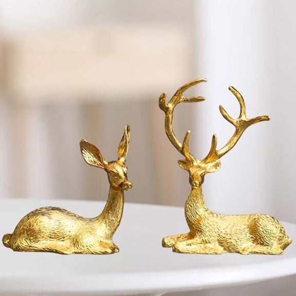 Goodw7 Reindeer Christmas Decor, 2-Pack Whimsical Plastic Deer Sculptures Set, Vintage Style Tabletop Ornaments for Home Living Room Fireplace Mantel Shelf Display