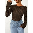 thumbnail image 3 of PRETTYGARDEN Womens Lace Long Bell Sleeve Tops Fall Sexy See Through Sheer Floral Blouse Shirt Fitted Going Out Outfits, 3 of 7