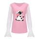 thumbnail image 4 of Mujeres Casual Vaca Impreso Cuello en V Encaje Empalme Manga larga Jersey Blusa Camiseta Tops Fridja  hkj4249, 4 of 5