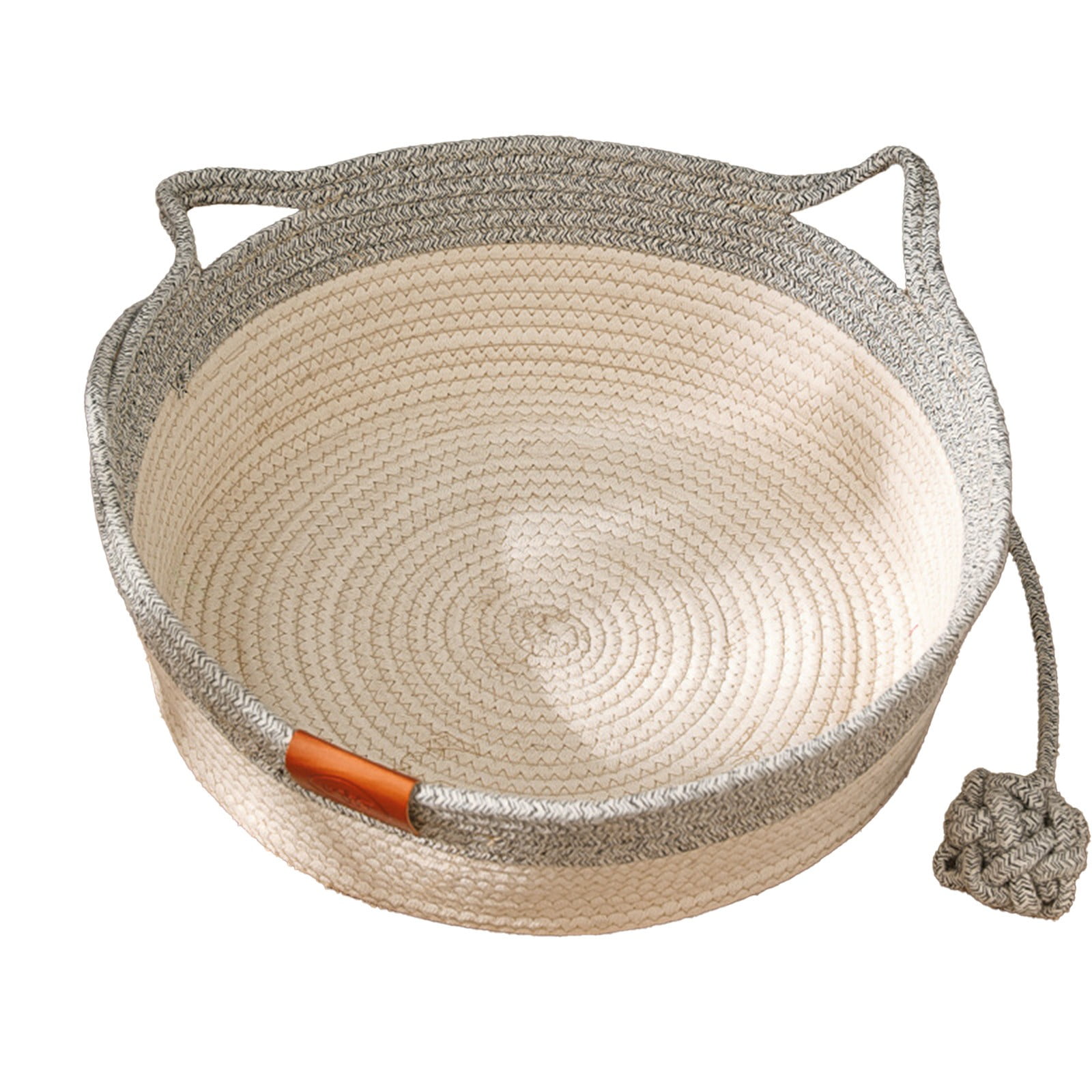 SPOORYYO Cat Basket, Pets Hand Woven Sleeping Bed Basket, Rope Round Cat Nest with Built-in Scratching Pad and Play Ball for Cats and Dogs All-Season