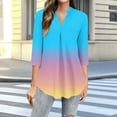 thumbnail image 5 of Business Casual Blouses Womens 3/4 Sleeve Gradient Loose Tops Fashion Work Dressy Flowy Shirts Pullover, Sky Blue L, 5 of 5