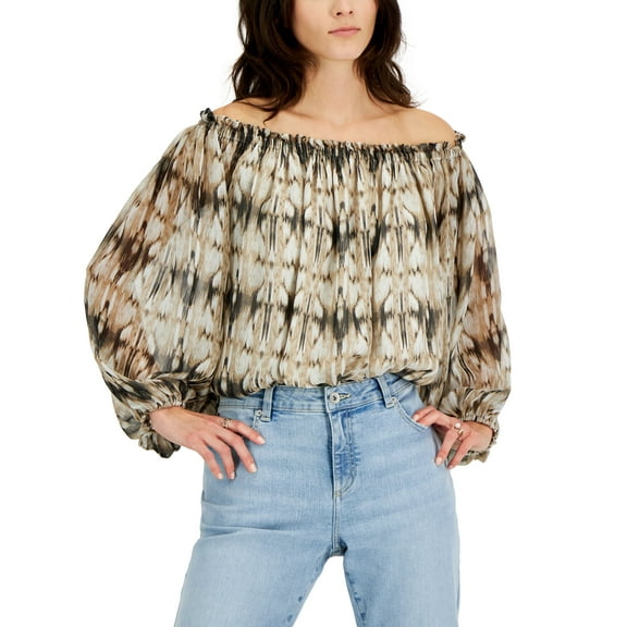 INC International Concepts Womens Off The Shoulder Printed Top Mini Ikat Dream XL