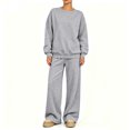 thumbnail image 2 of Women's Cute Sweat Sets Round Neck Sweatshirt and Pants Set, 2 Piece Sweat Suit with Pockets, Lounge Set for Fall Winter Light Gray Xl, 2 of 5