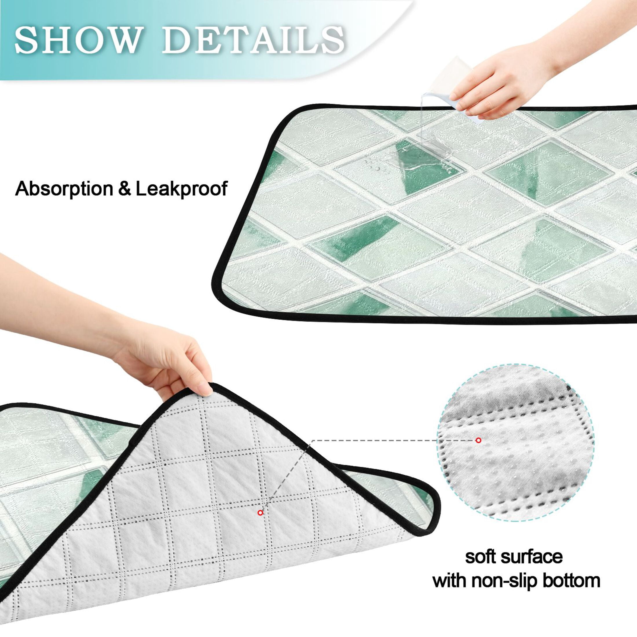 Washable Pet Pee Pads with Super Absorbent Reusable Training Pads for Dogs & Cats White and Green Pattern
