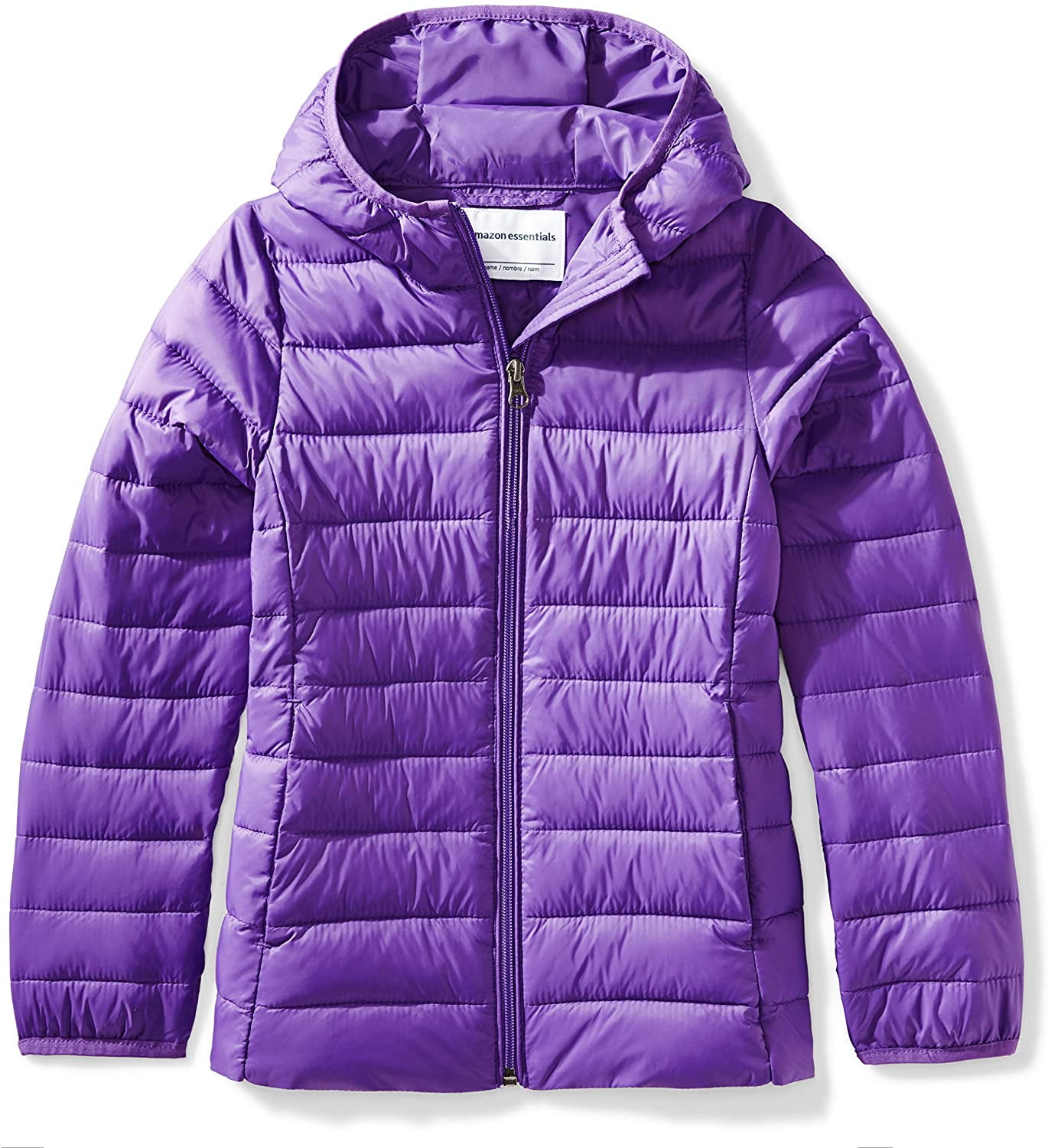 Essentials Girls Lightweight Water-Resistant Packable Hooded Puffer Jacket 