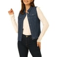 thumbnail image 4 of Chaleco sin mangas de mezclilla lavado con botones para mujer INSPIRE CHIC, con bolsillos, textura azul, talla S, 4 of 6