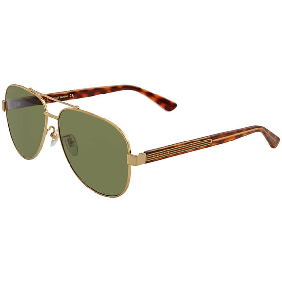 Gucci GG0528S 009 63mm Aviator Sunglasses Men's Gold Havana
