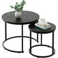 thumbnail image 1 of Coffee Table Nesting Set of Side Set Golden Frame Circular Round and Marble Pattern Wooden Tables Living Room Bedroom Apartment Modern Industrial Simple Nightstand, 1 of 9