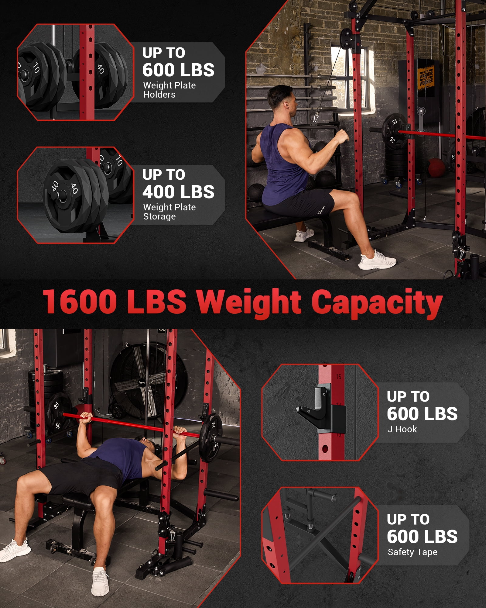 JoanKaren Power Rack Cage,1600lbs Multi-Functional Power Racks for Home Gym with Cable System and More Training Attachment