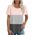 thumbnail image 2 of Summer Homenesgenics Womens Tops under $5 Women's Spring/Summer Color Blocked Round Neck Sleeve Short Sleeve Top T-Shirt Pink XXL, 2 of 8