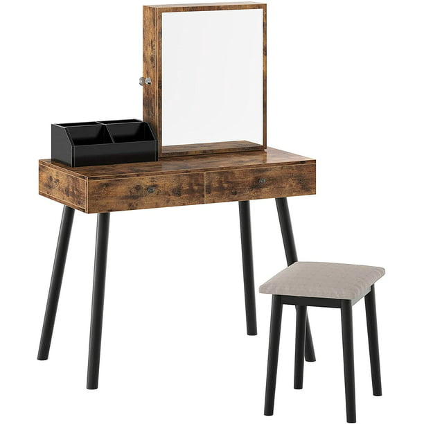 Ironck Vanity Set With Mirror Dressing, Rustic Vanity Table With Drawers