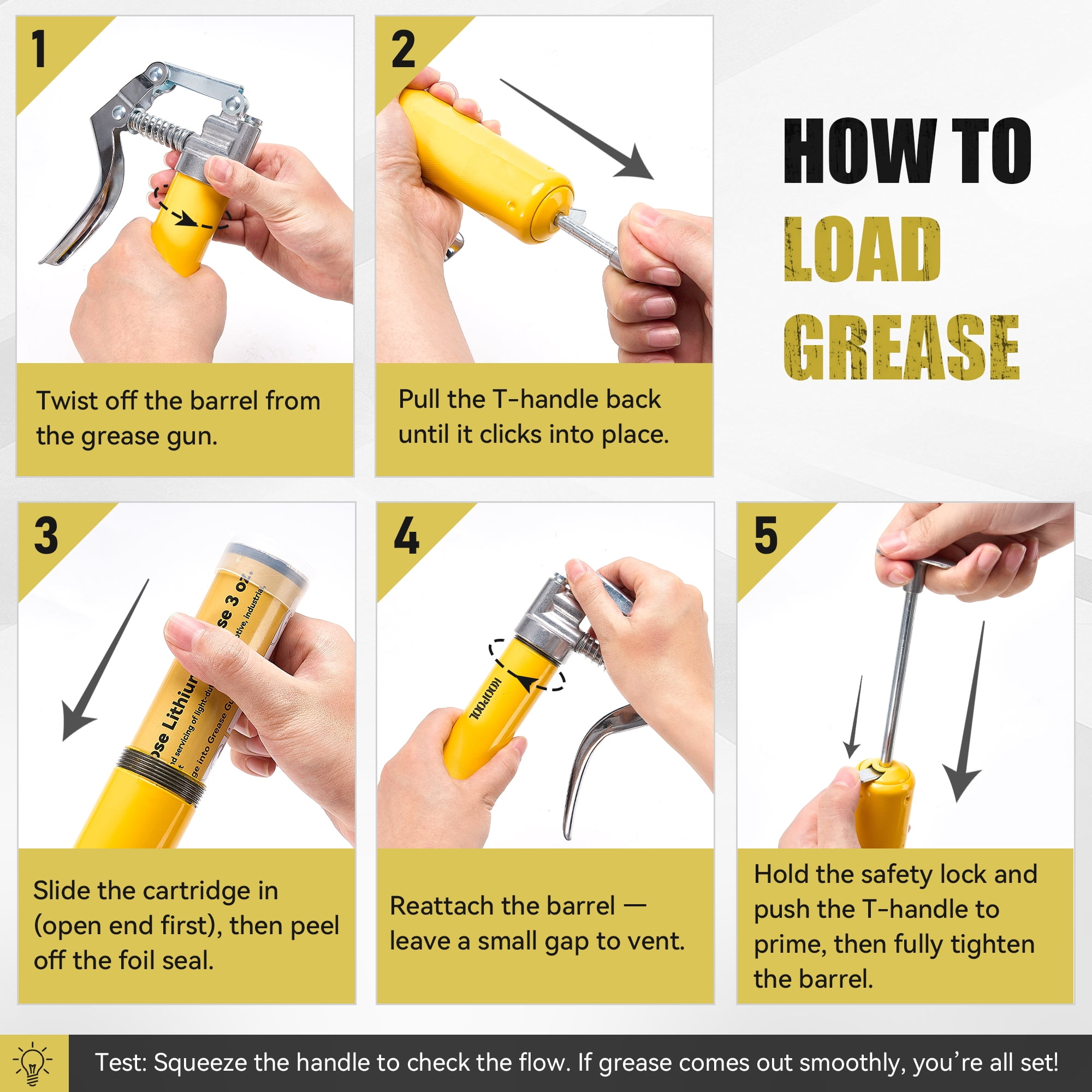 Mini Grease Gun Kit 4500 PSI, 3oz Cartridge, Flex Hose & Needle, Leak-Free Coupler