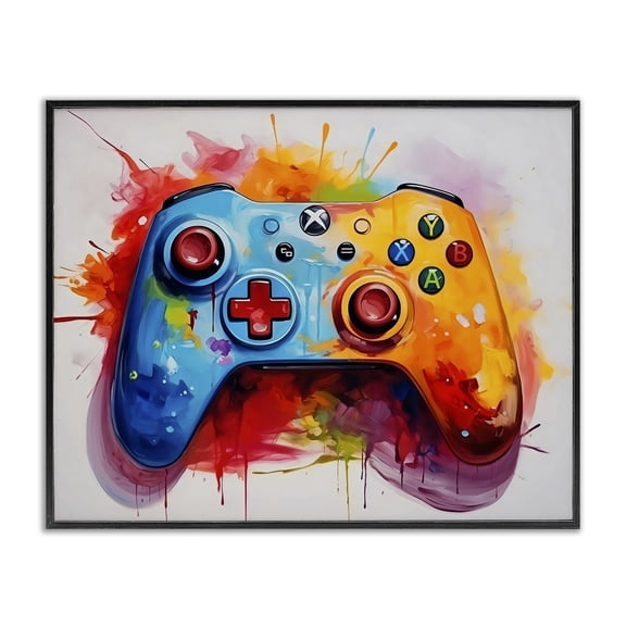 Stupell Industries Contemporary Colorful Video Game Controller Black Framed Giclee Art, 14 x 11, by Creative Studio