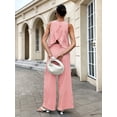 thumbnail image 5 of Summer 2 PC Set for Women Crew Neck Cropped Tank Tops with Palazzo Pants Gingham Outfit Set for Everyday Vacation Pink XS, 5 of 7