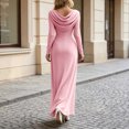 thumbnail image 3 of BAVIRRA Women Cowl Draped Neck Mermaid Maxi Dress, Long Sleeve Fitted Waist Flowy Chiffon Formal Gown, Modest Elegant Outfit for Prom Wedding Guest Bridesmaid Cocktail Party, 3 of 5