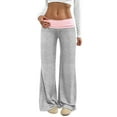 thumbnail image 1 of TIMIFIS Womens Flare Leggings Fold Over Yoga Pants Color Block Elastic Waist Solid Color Wide Leg Pants for Spring Fall Casual Athletic Workout, 1 of 3