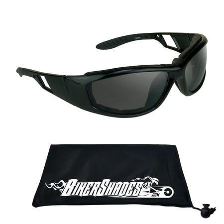 Bikershades Motorcycle Sunglass Goggles for Men and Women. Safety Impact Resistant Polycarbonate Smoke Lens Removable Foam