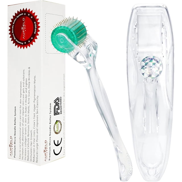 Dermaroller 1.5mm de titanio agujas individuales profesional para Cuerpo, Barba y Rostro Rodillo de Microagujas para Crecimiento Capilar, Cicatrices, Estrias Celulitis Acné y Rejuvenecimiento Facial