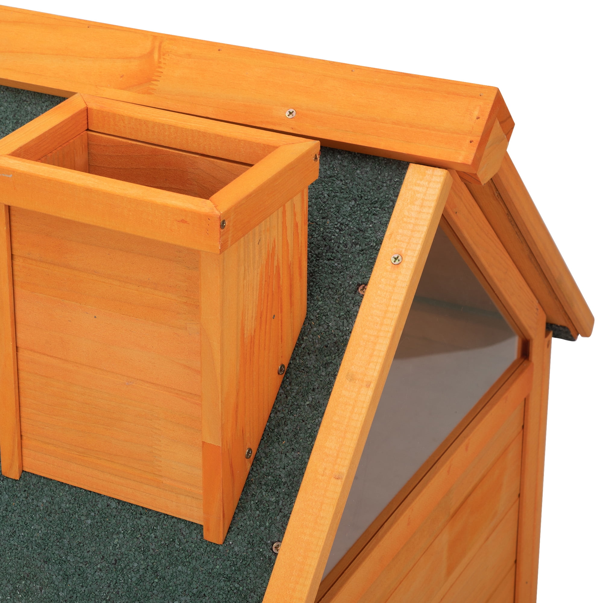 Demi Bonn 38" Wooden Dog House for Indoor Dogs, Outdoor Waterproof Dog Kennel, Log Cabin Style with Porch, Elevated Floor, PVC Curtain, Orange