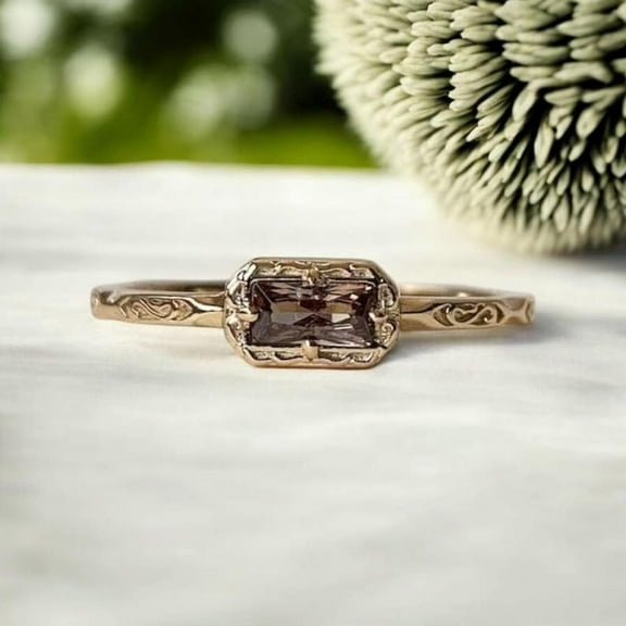 Baguette Cut Smoky Quartz Wedding Band Ring Promise Ring Art Deco Vintage Baguette Cut Smoky Quartz Anniversary Gifts Delicate Ring For Her