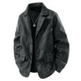 thumbnail image 1 of Veste en Cuir PU à Col Rabattu pour Hommes, Manches Longues, Tenue de Mode, 1 of 9