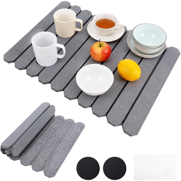Tierra de Diatomeas, Tapete Escurridor de Trastes, Tapete para Cocina, Plegable y de Secado Rápido, para cocina y baño (Gris oscuro)