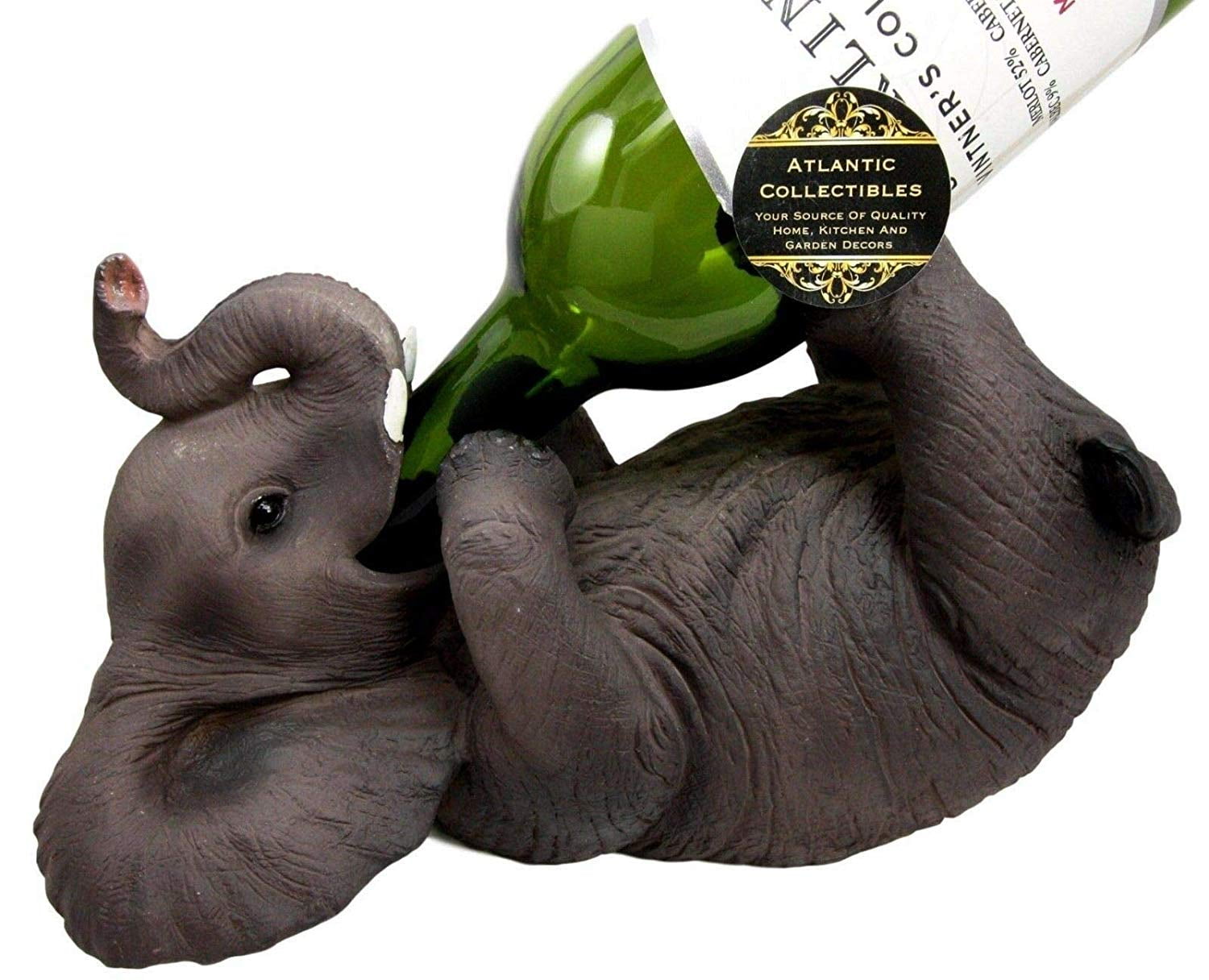 Ebros Kitchen Decor Playful Safari Elephant Wine Bottle Holder Figurine Animal Savanna Oil Wine Valet Storage with Pachyderm Elephant Theme