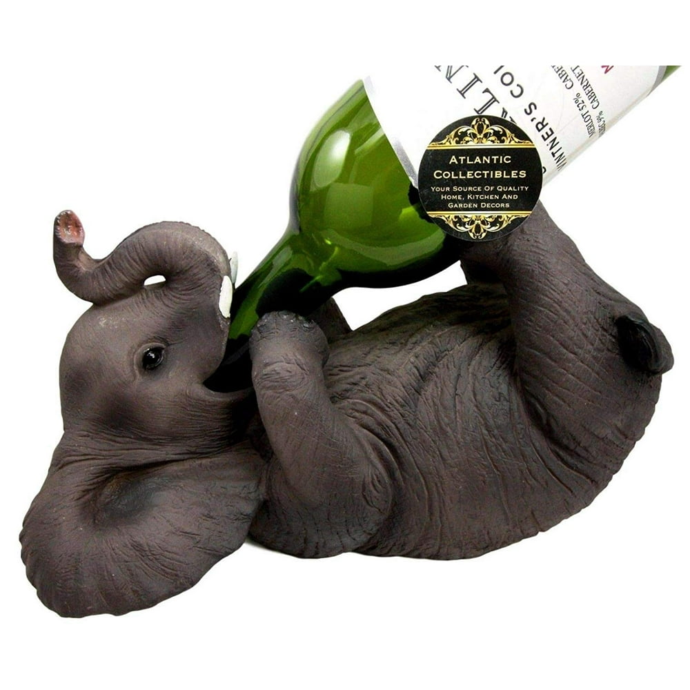 Ebros Kitchen Decor Playful Safari Elephant Wine Bottle Holder Figurine