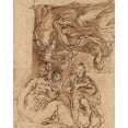 thumbnail image 2 of Parmigianino 26x32 Black Ornate Wood Framed with Double Matting Museum Art Print Titled - Two Studies for a Holy Family, 2 of 4