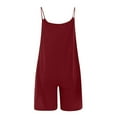 thumbnail image 4 of Wycnly Womens Jumpsuits Casual Solid Pocket Pleated Wide Leg Spaghetti Strap Short Jumpsuits Trendy Plain V-Neck Sleeveless Mini Summer Rompers Wine xxl, 4 of 5