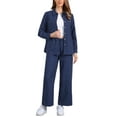 thumbnail image 2 of INSPIRE CHIC Women's 2 Piece Linen Set Button Down Shirt Drawstring Wide Leg Pants Casual Outfit S Navy blue, 2 of 6