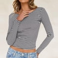 thumbnail image 2 of Kaemgyyd Going out Tops for Women Fashion Striped Low Back T-Shirts Spring Fall Clothes Scoop Neck Cropped Long Sleeve Shirts for Women, 2 of 7