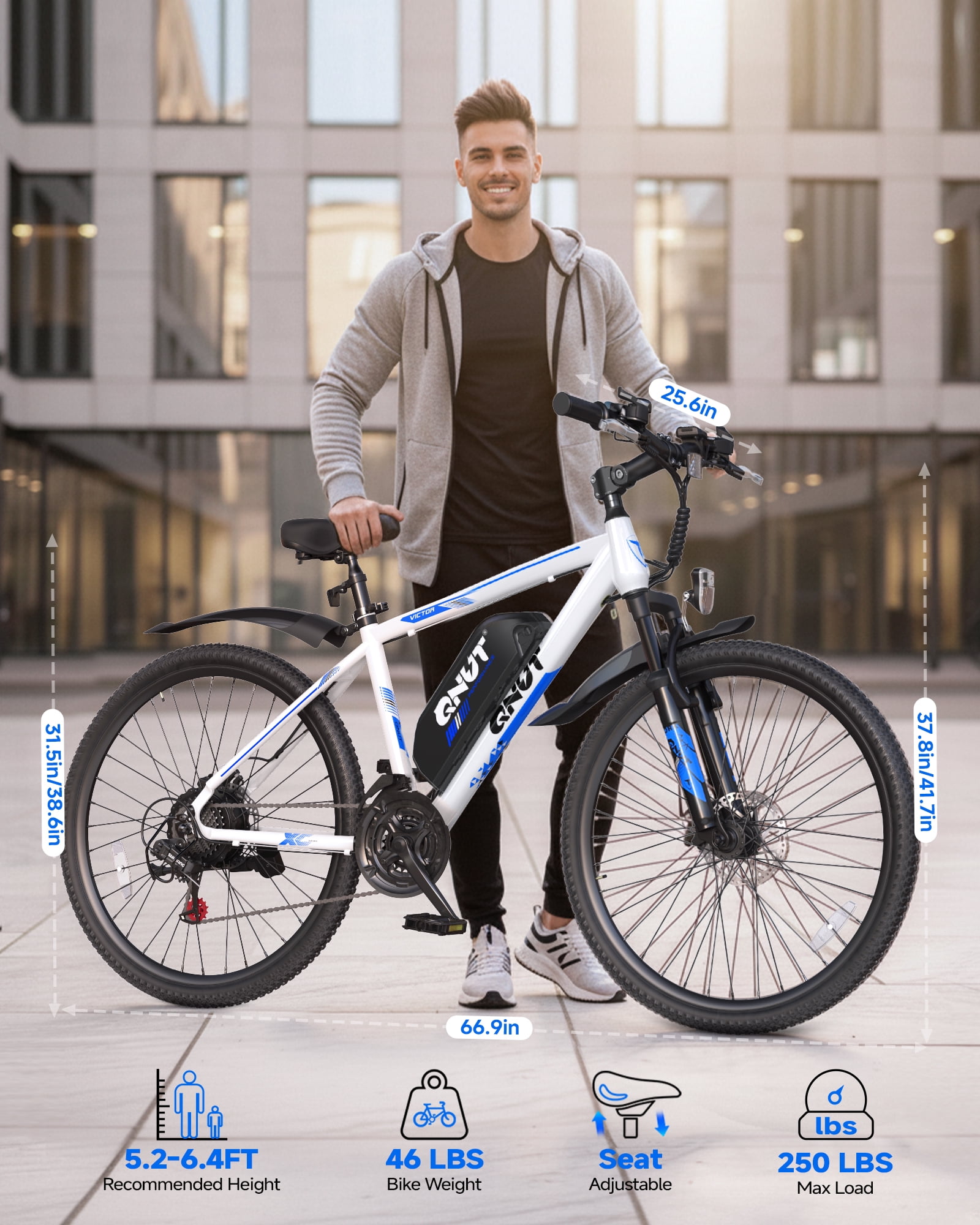 QNUT Full Aluminum Electric Bike for Adults & Teens, Peak 750W, Upgraded Adjustable Handlebars, 21-Speed Commuter E-Bike with Dual Disc Brakes, 40-Mile Range, for mountain & Commuter (Dawn Glide)