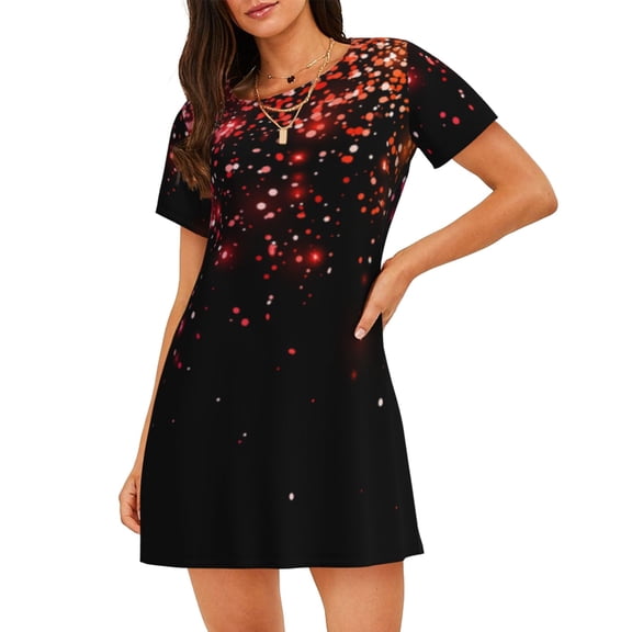 Ratiio Colorful Sparkling Print Women's Short-sleeved Nightdress - Casual A-line Sleeveless Sleepwear Dress for Summer, Comfortable and Breathable