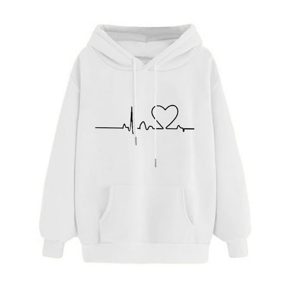 Casual Womens Sweat Shirts Snap Hoodie Long Sweatshirt Hoodie with Zipper Sweatshirt for Women Hoodies Women's Casual Print Pullover Tops Long Sleeved Top White M