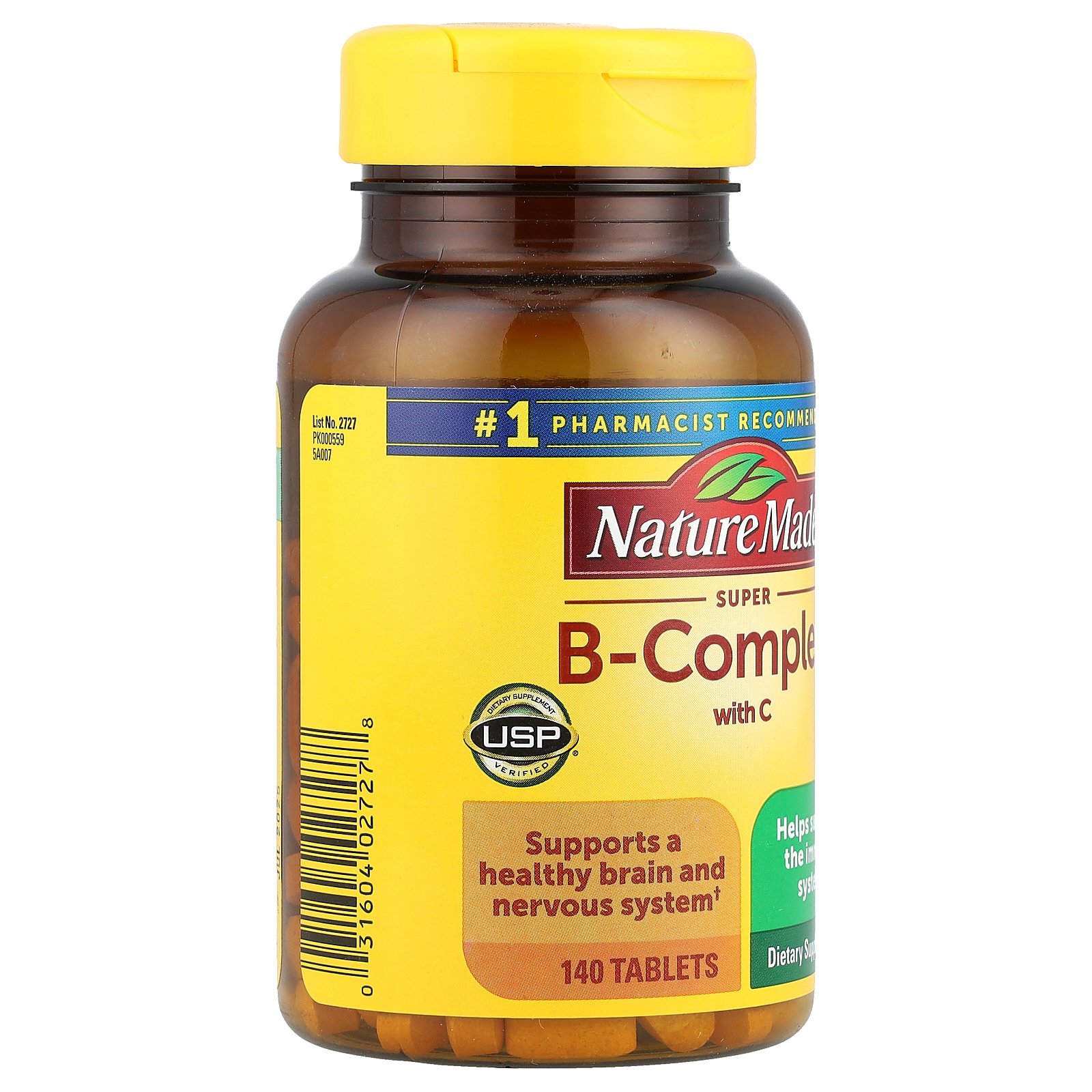 Nature Made Super B Complex with Vitamin C and Folic Acid Tablets, Dietary Supplement, 140 Count
