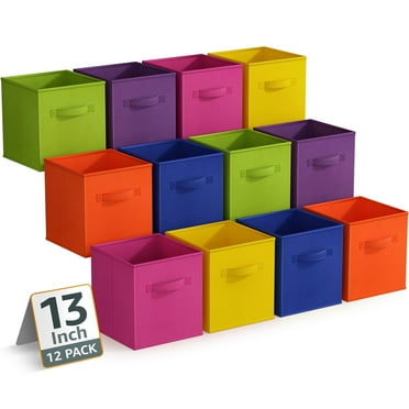 Sorbus 13 Inch Collapsible Fabric Storage Cubes, 12 Foldable Baskets for Organizing for Closet, Shelves, Clothes, Toys, Books, Bright Multi Color