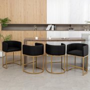 Modern 25-Inch Barrel Bar Stool with Back, Set of 4, Black Finish for Kitchen Islands and Counters