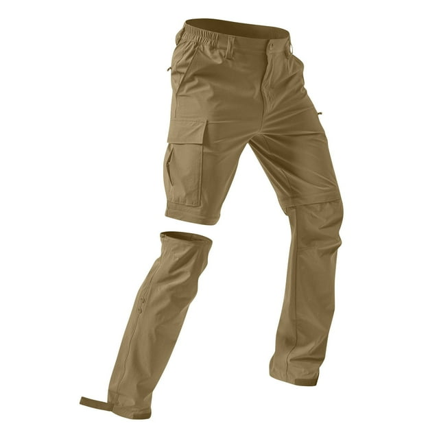 Xyxonk Pantalon de Randonnée Convertible pour Hommes Séchage Rapide Résistant à l'Eau avec Fermeture Éclair Pêche Voyage Safari Camping Cargo Pantalon de Travail Léger Extérieur Couleur Unie avec 4 Poches Kaki TTG