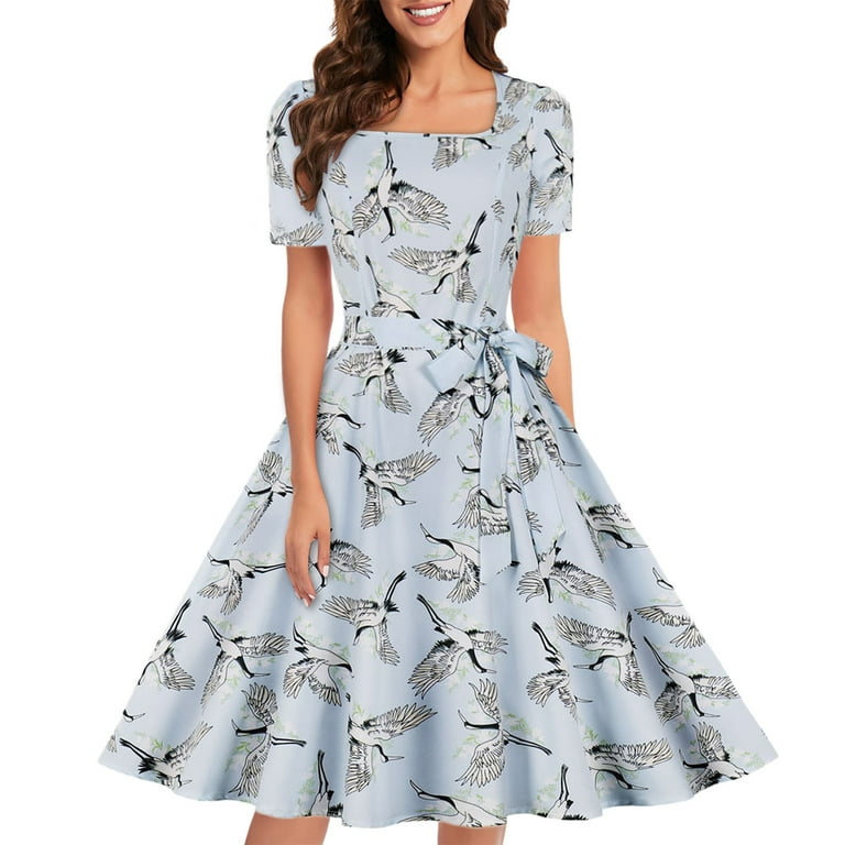 Women Vintage Dresses 2023 Tea Party Dress Wedding Guest Dress L V Petite Maxi Dresses for Women Petite Length, Women's, Size: Small, Blue