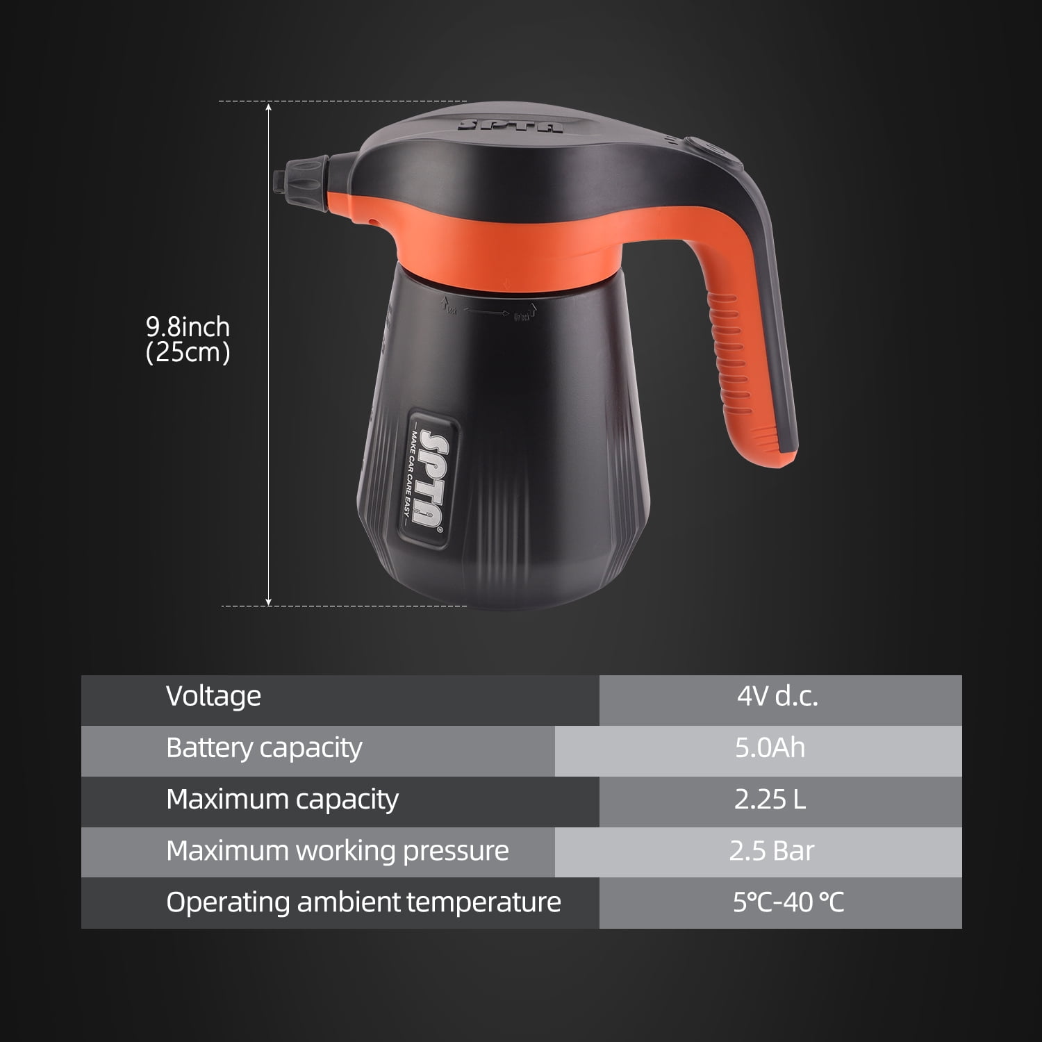 SPTA Pressure Foam Sprayer, 2.25L/76 oz Electric Pressurized Soap Sprayer Car Foam Sprayer, Cordless Pump Sprayer, Car Wash Pressure Washer Foamer for Detailing
