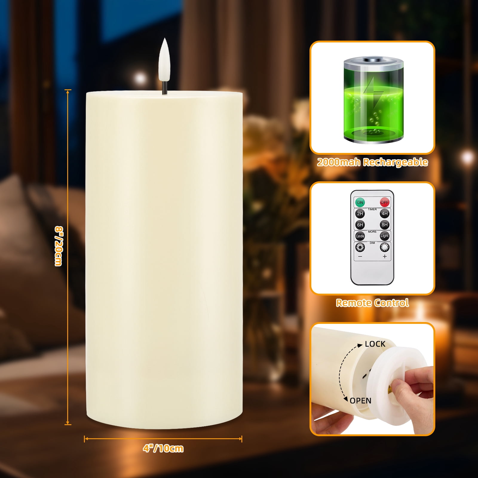 IMAGE 4"x8" Ivory White Outdoor Waterproof Flameless Candles with Timer & Remote Control (2 Pack)