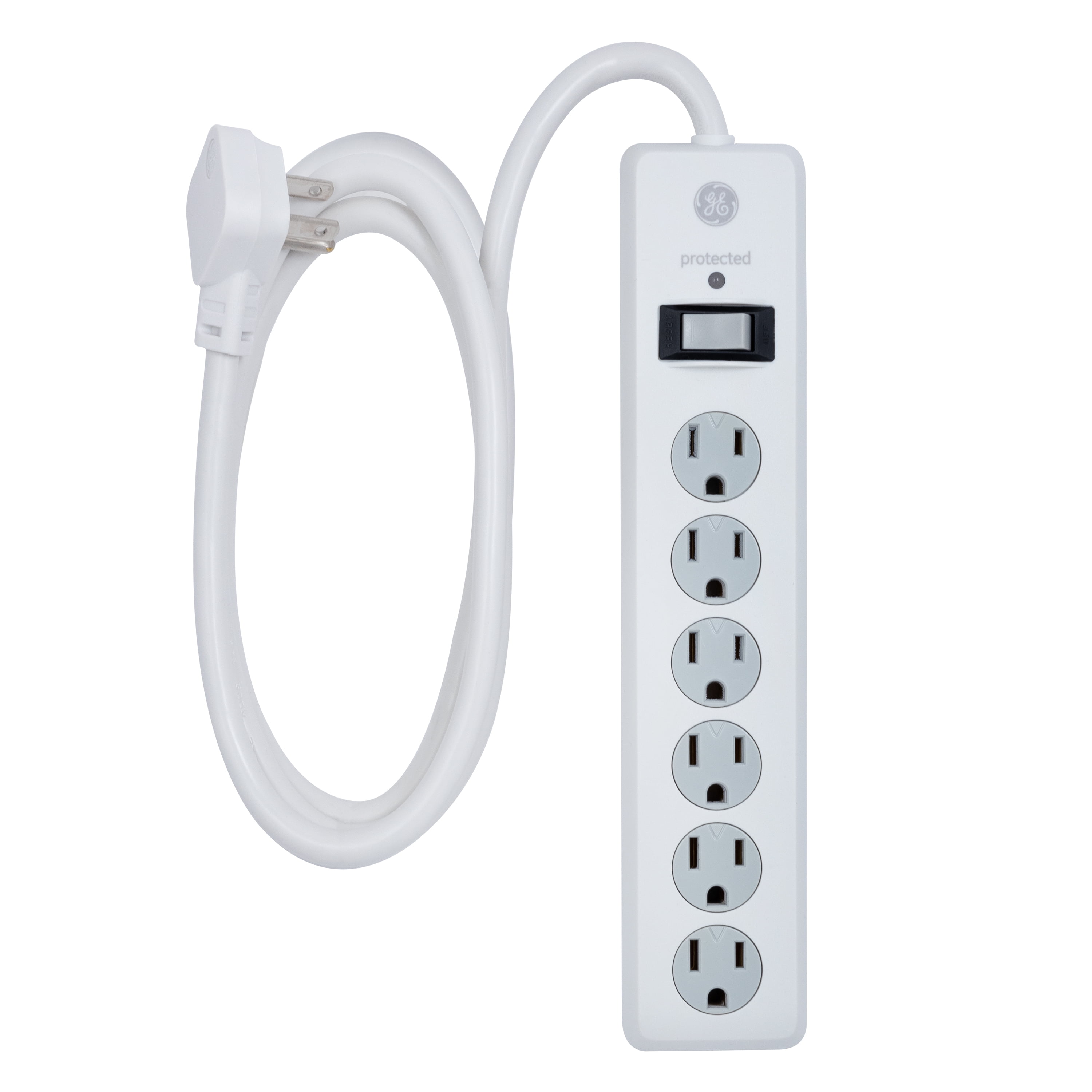 GE 6Grounded Outlet Surge Protector, Safety Covers, 6ft., White47225
